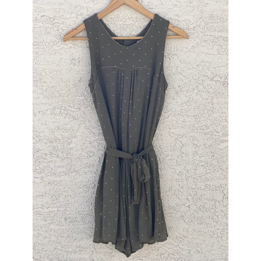 Mayoral Girls Olive Green Gold Beaded Cut out back wrap waist romper - 14